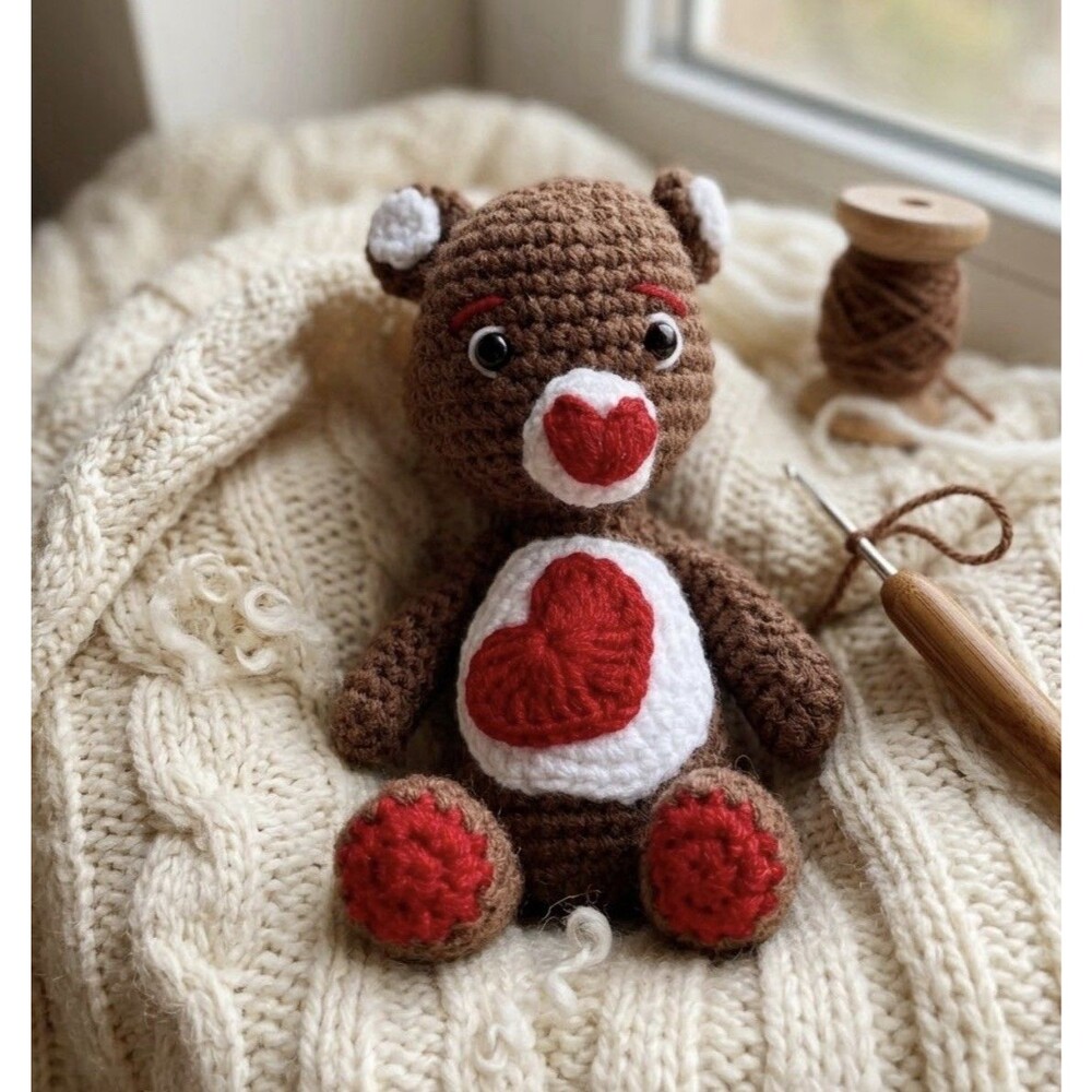 Teddy Bear Crochet Amigurumi Brown Inspired by the care Bears ideal for a gift